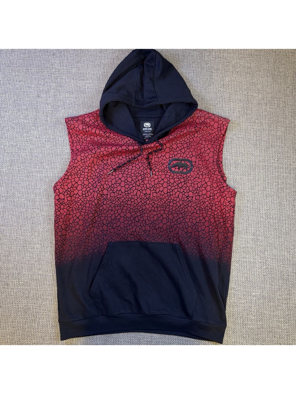 Ecko Unltd Mens 2XL Sleeveless Hoodie Red Black Rhino Crackle Print NWT XXL
